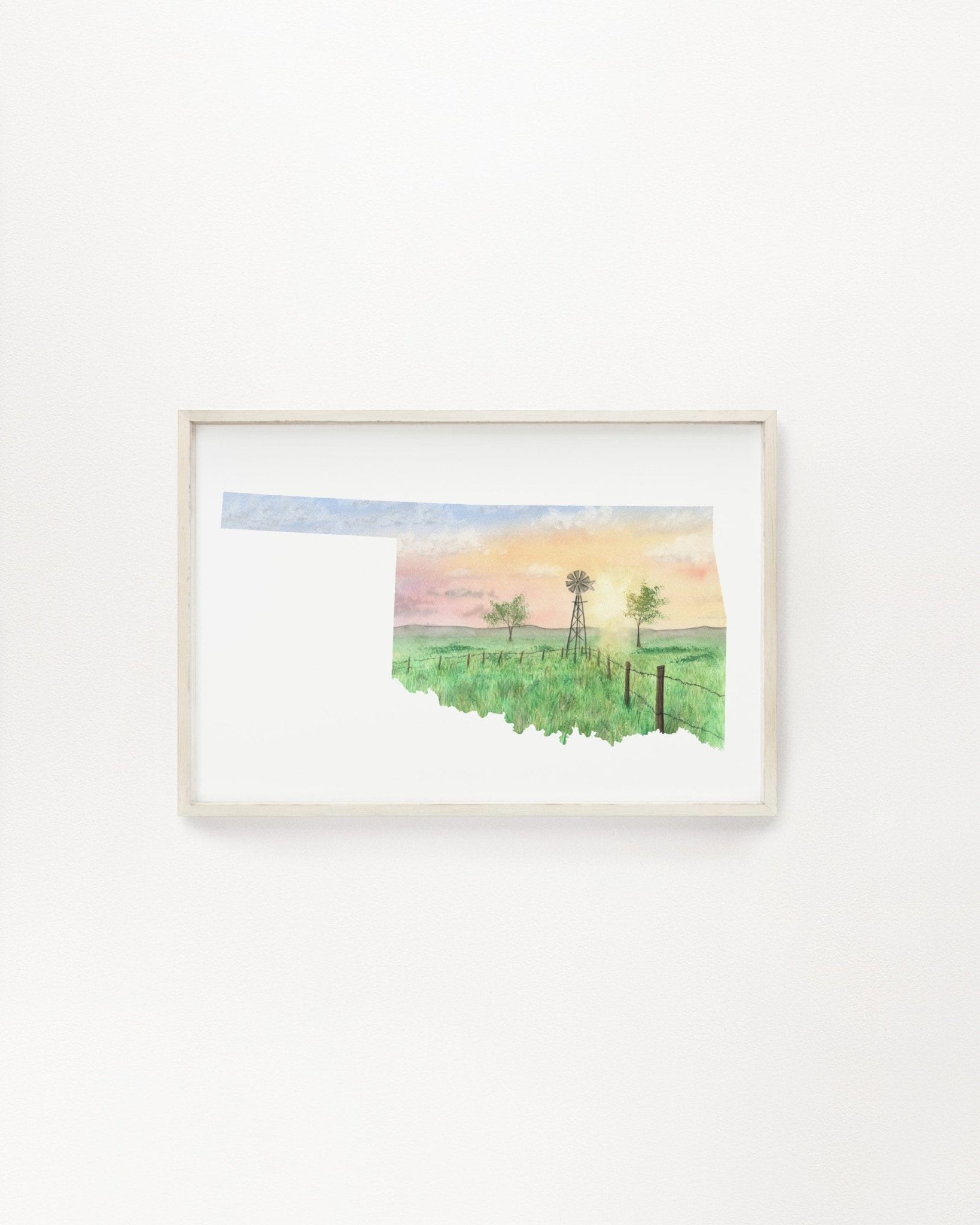 Oklahoma Watercolor Painting, Oklahoma Print, Oklahoma State Shape Art, Oklahoma art Souvenir Emilie Taylor Art