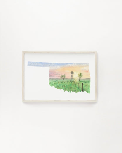 Oklahoma Watercolor Painting, Oklahoma Print, Oklahoma State Shape Art, Oklahoma art Souvenir Emilie Taylor Art