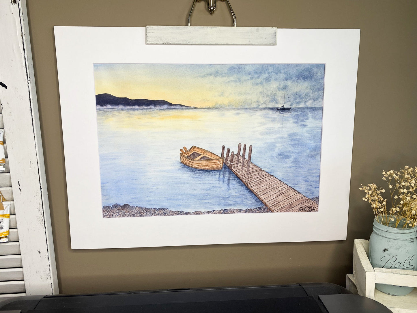 Rowboat 3 Original Painting Mated to size 18x24 Emilie Taylor Art