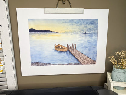 Rowboat 3 Original Painting Mated to size 18x24 Emilie Taylor Art