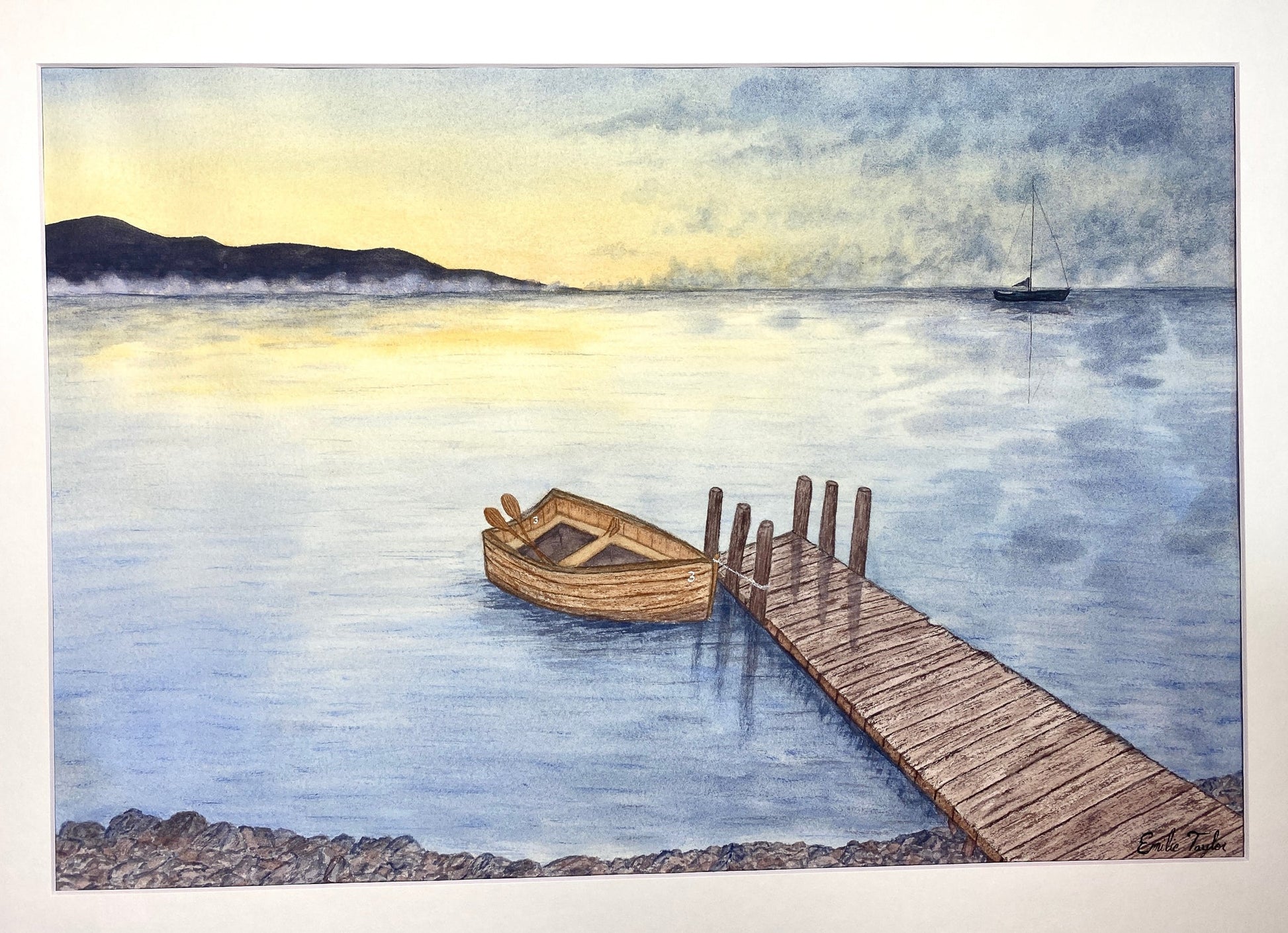 Rowboat 3 Original Painting Mated to size 18x24 Emilie Taylor Art
