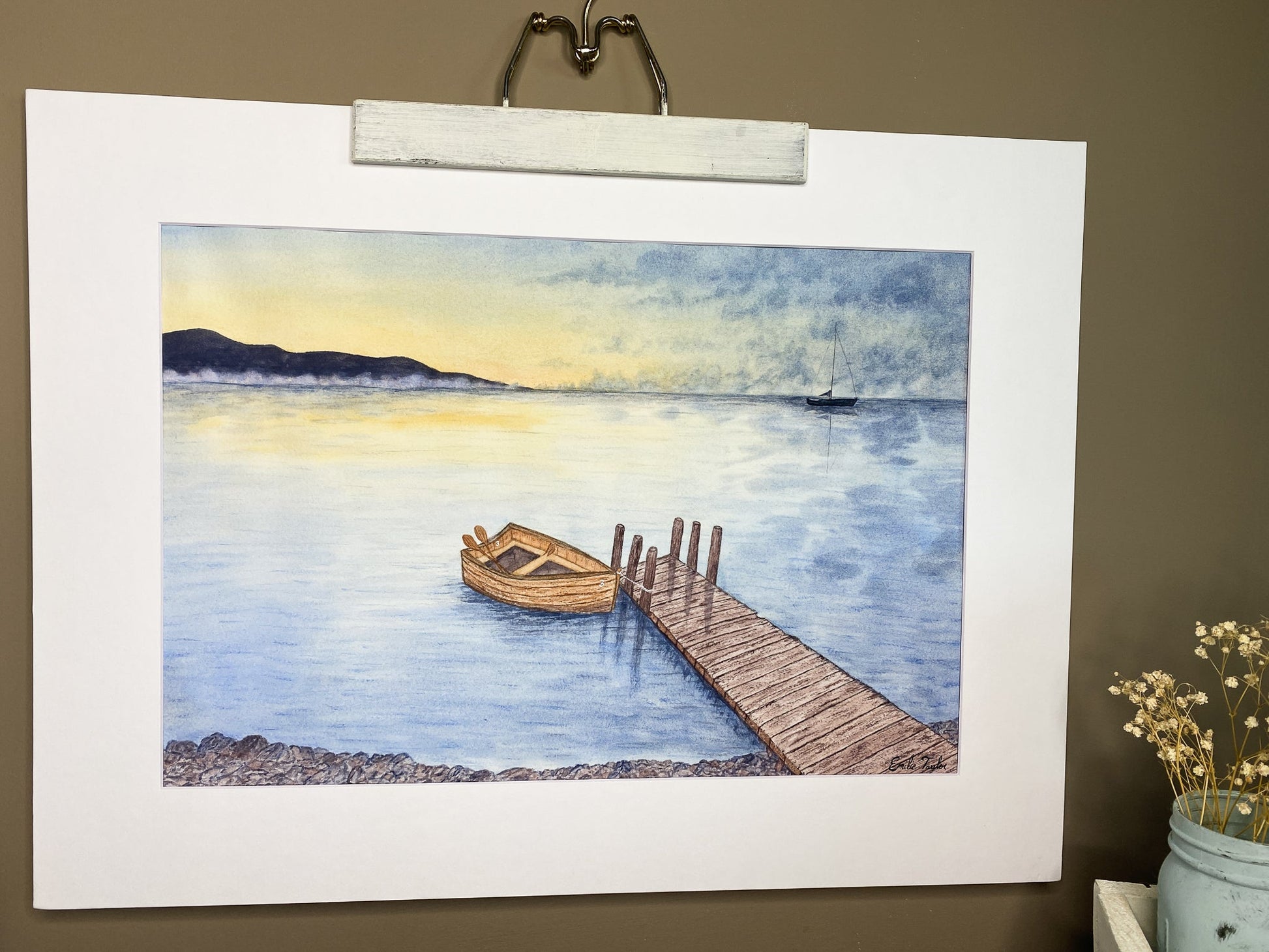 Rowboat 3 Original Painting Mated to size 18x24 Emilie Taylor Art