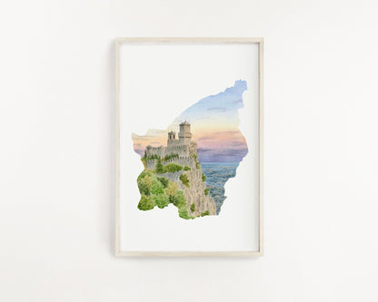San Marino Watercolor Print, San Marino Art, The Towers San Marino, Country Painting, Travel Souvenir Emilie Taylor Art