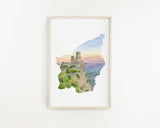 San Marino Watercolor Print, San Marino Art, The Towers San Marino, Country Painting, Travel Souvenir Emilie Taylor Art