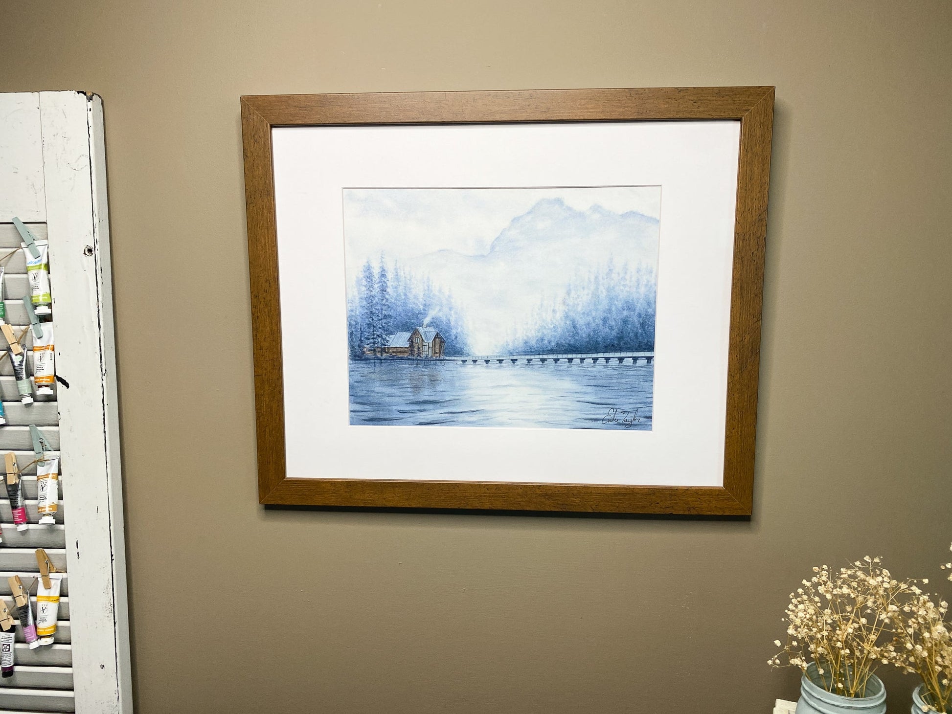 Sapphire Solace Original Painting matted to size 16x20 Emilie Taylor Art