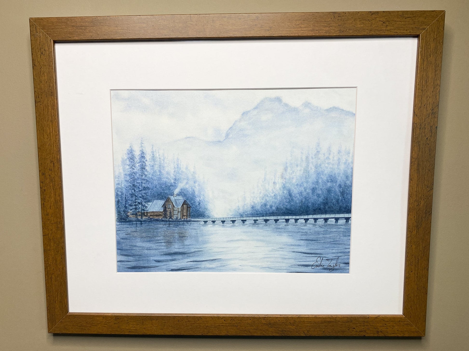 Sapphire Solace Original Painting matted to size 16x20 Emilie Taylor Art
