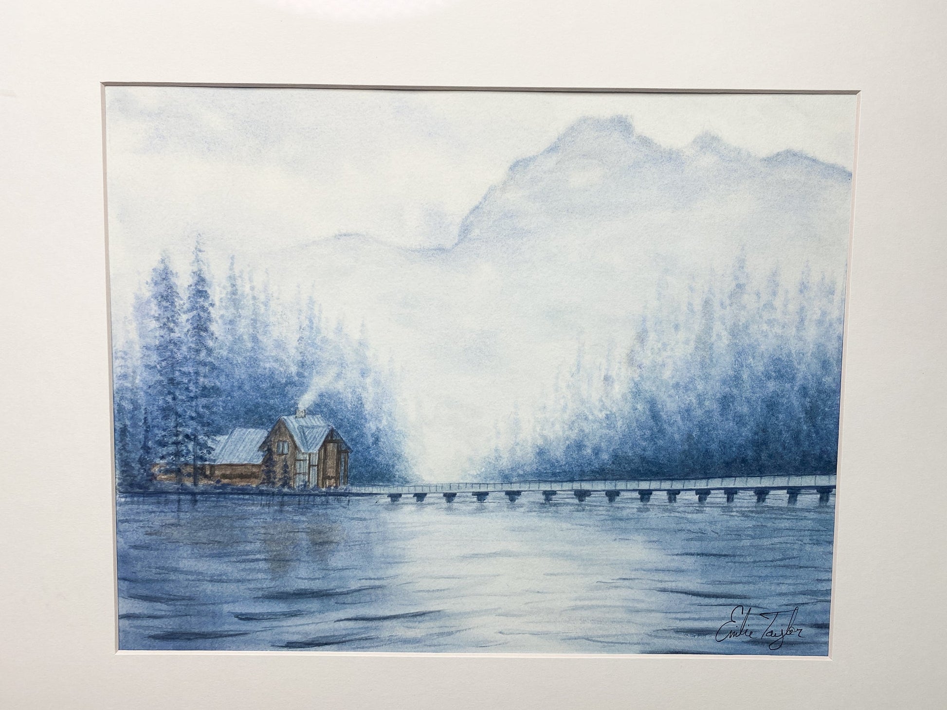 Sapphire Solace Original Painting matted to size 16x20 Emilie Taylor Art