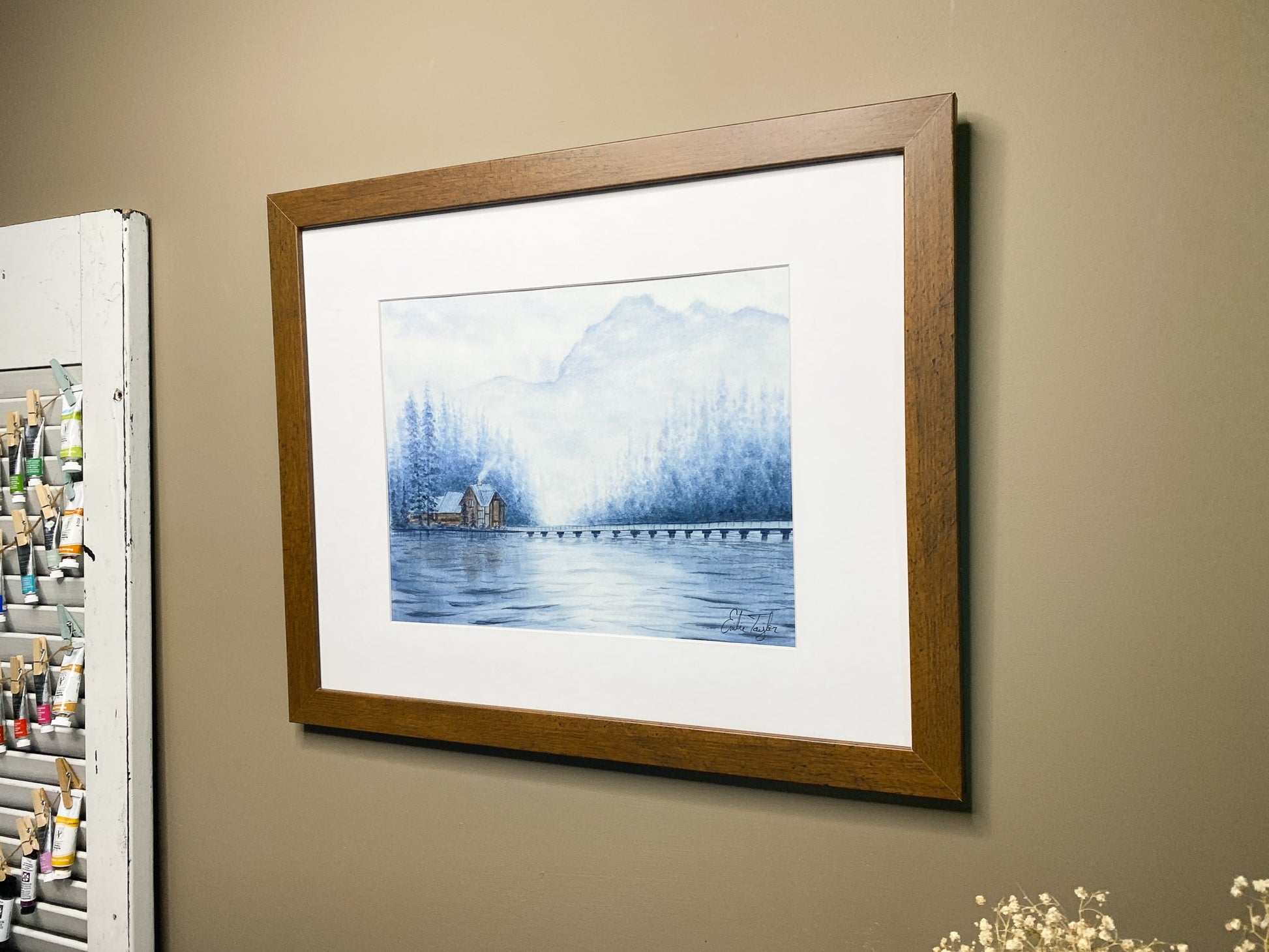 Sapphire Solace Original Painting matted to size 16x20 Emilie Taylor Art