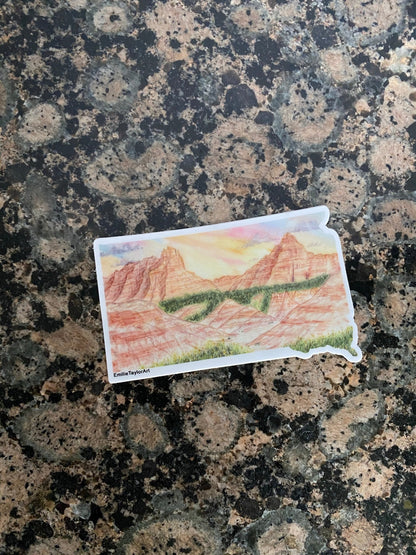 South Dakota Badlands National Park Decal, Watercolor South Dakota Sticker Emilie Taylor Art