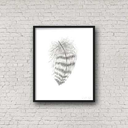 Striped Watercolor Feather, Feather Print, Boho Feather Art, Black & White Feather, Grey Decor Emilie Taylor Art
