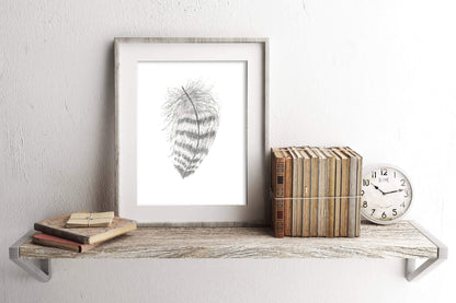 Striped Watercolor Feather, Feather Print, Boho Feather Art, Black & White Feather, Grey Decor Emilie Taylor Art