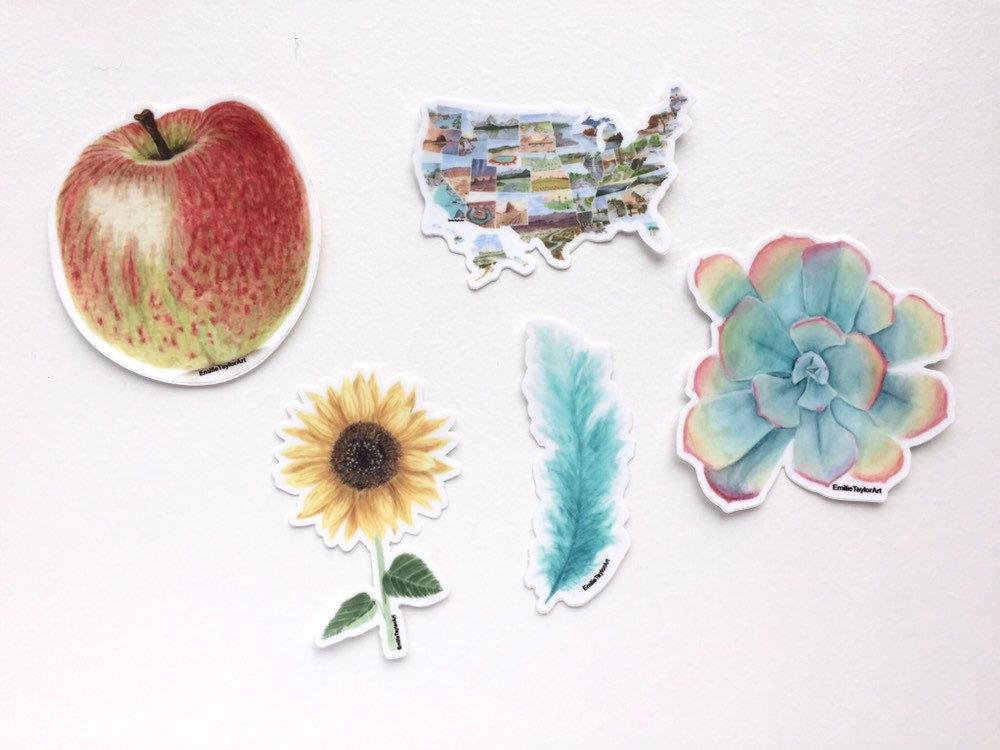 Succulent Decal, Watercolor Succulent Sticker, Succulent Decal, Rainbow Sticker, Pastel Succulent Emilie Taylor Art