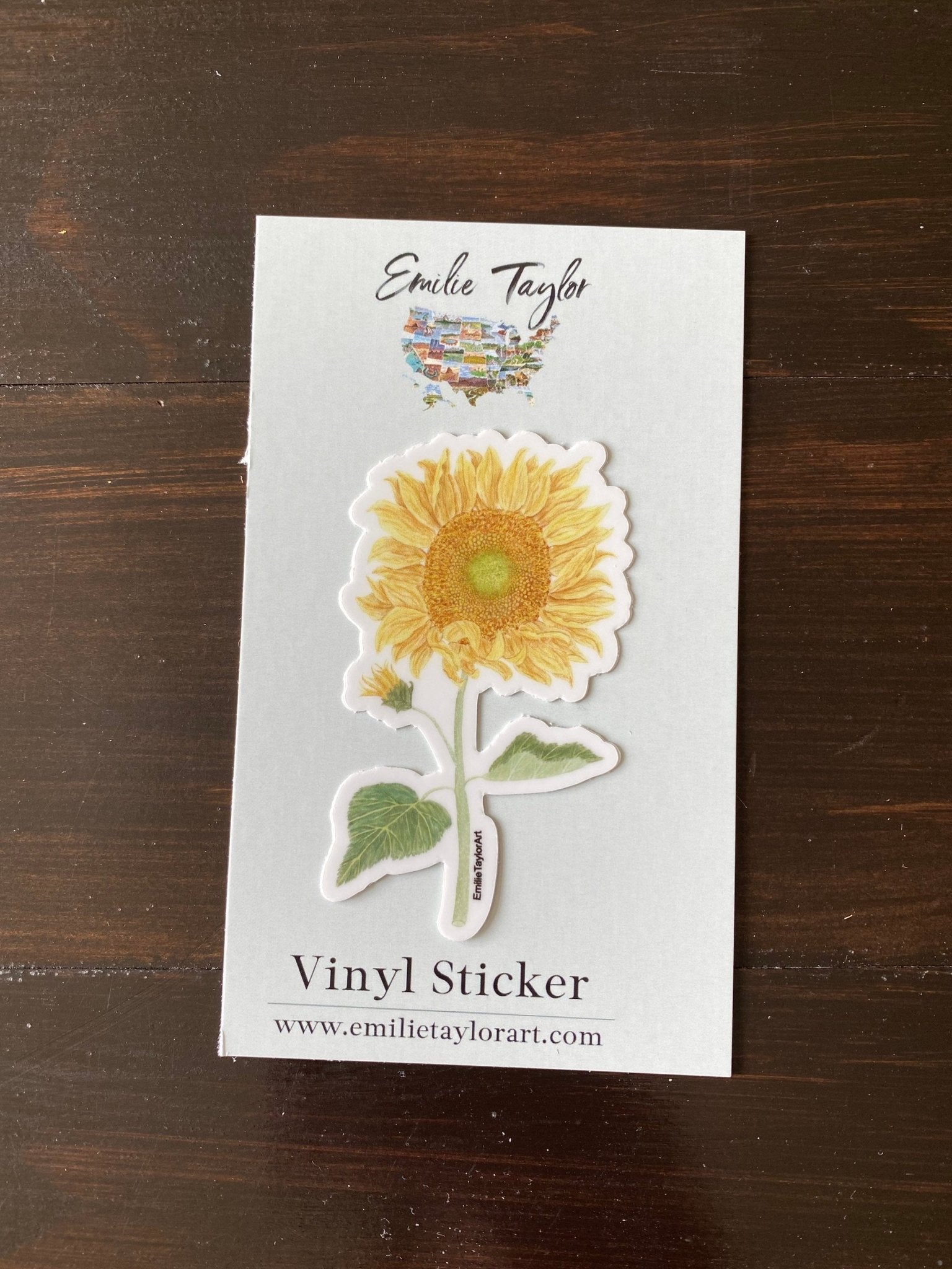 Sunflower Decal, Watercolor SunFlower Sticker, Mini Sunflower Decal, Flower Decal, Sunflower Sticker, Laptop Decal, Weatherproof Decal Emilie Taylor Art