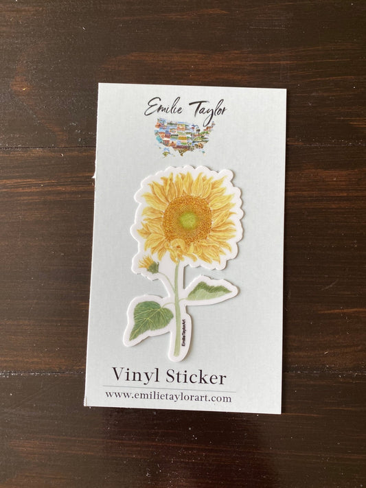 Sunflower Decal, Watercolor SunFlower Sticker, Mini Sunflower Decal, Flower Decal, Sunflower Sticker, Laptop Decal, Weatherproof Decal Emilie Taylor Art