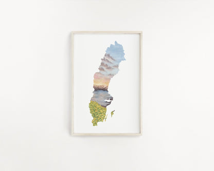 Sweden Watercolor Print, Sweden Art, Sweden Painting, Abisko National Park, Sweden shape Print Emilie Taylor Art