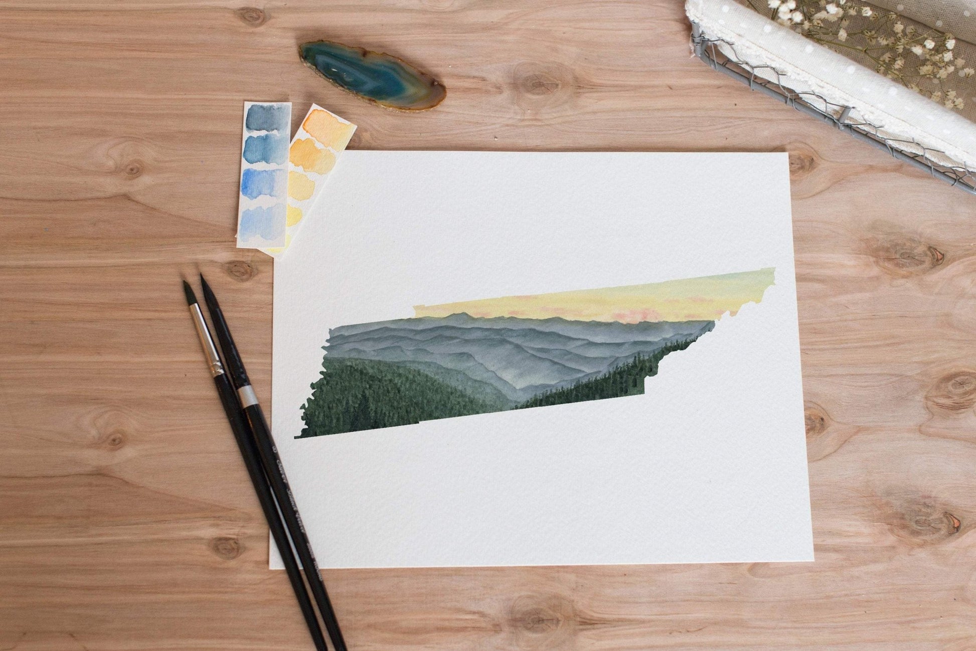 Tennessee Great Smoky Mountains National Park Watercolor Painting, Cades Cove Great Smoky Mountains Emilie Taylor Art
