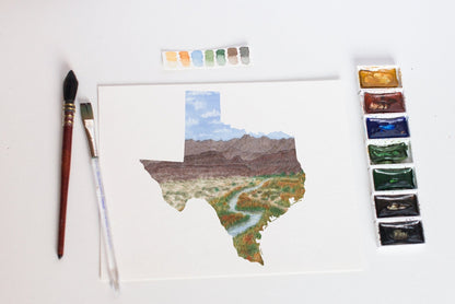 Texas Watercolor Print, Guadalupe Mountains National Park Souvenir, Texas Painting Emilie Taylor Art