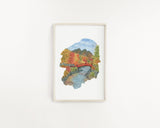 Tochigi Watercolor Painting, Japan Art, Tochigi Art, Shinkyo bridge, Tochigi Print Emilie Taylor Art