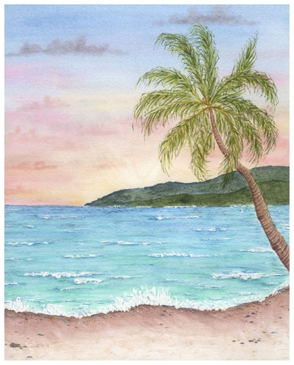Tropical Beach Watercolor Painting, Beach Art, Beach Gift, Vacation Art Souvenir, Beach Seascape Emilie Taylor Art