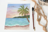 Tropical Beach Watercolor Painting, Beach Art, Beach Gift, Vacation Art Souvenir, Beach Seascape Emilie Taylor Art