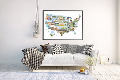 US Watercolor Map, US travel map, USA Painting, US Map with States paintings Emilie Taylor Art