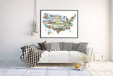 US Watercolor Map, US travel map, USA Painting, US Map with States paintings Emilie Taylor Art