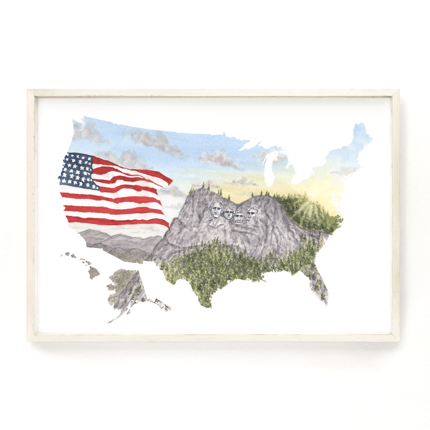 USA Watercolor Print, United States Painting, US Traveler Gift, USA Flag Print, Mount Rushmore Gift Emilie Taylor Art