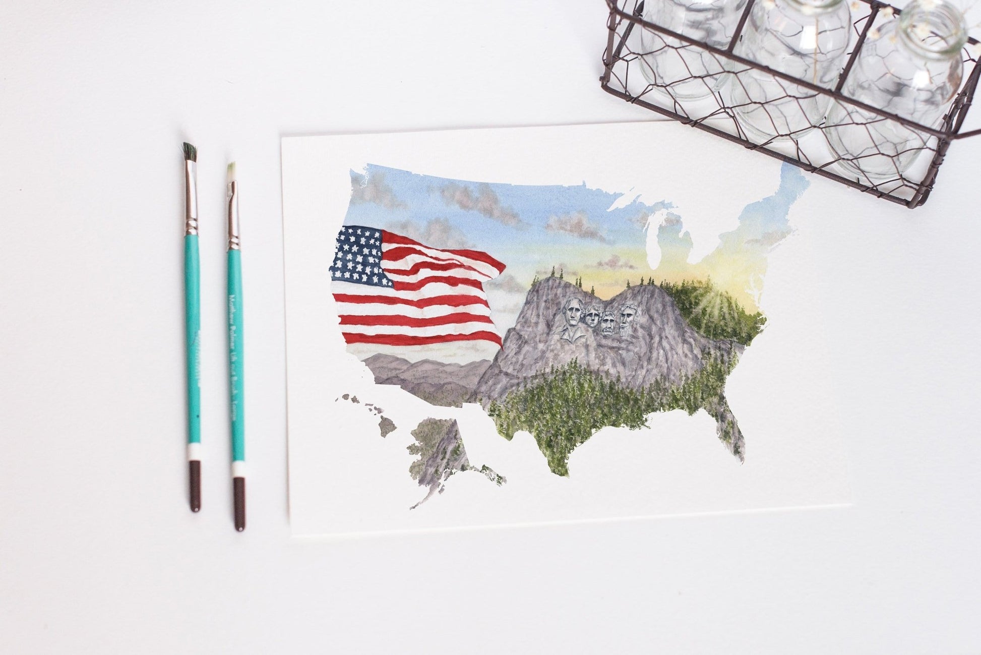 USA Watercolor Print, United States Painting, US Traveler Gift, USA Flag Print, Mount Rushmore Gift Emilie Taylor Art