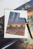 Utah Watercolor Painting, Utah State Art, Utah Map Print, Utah Gift, Monument Valley Print, UT Art Emilie Taylor Art
