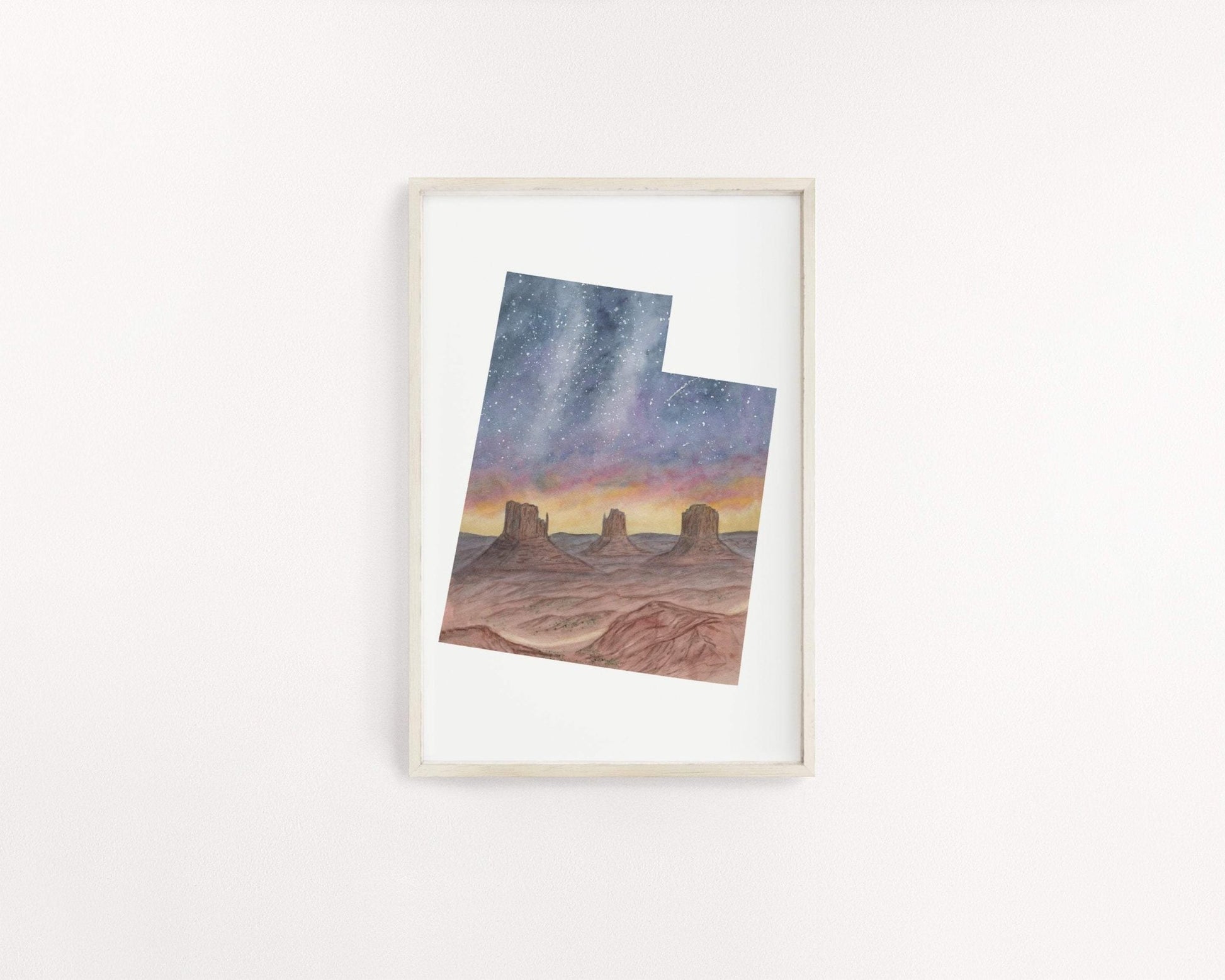 Utah Watercolor Painting, Zion National Park, Angels Landing, Utah State Art, Utah Map Print, UT Art Emilie Taylor Art