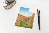 Utah Watercolor Painting, Zion National Park, Angels Landing, Utah State Art, Utah Map Print, UT Art Emilie Taylor Art