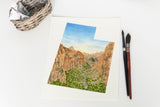 Utah Watercolor Painting, Zion National Park, Angels Landing, Utah State Art, Utah Map Print, UT Art