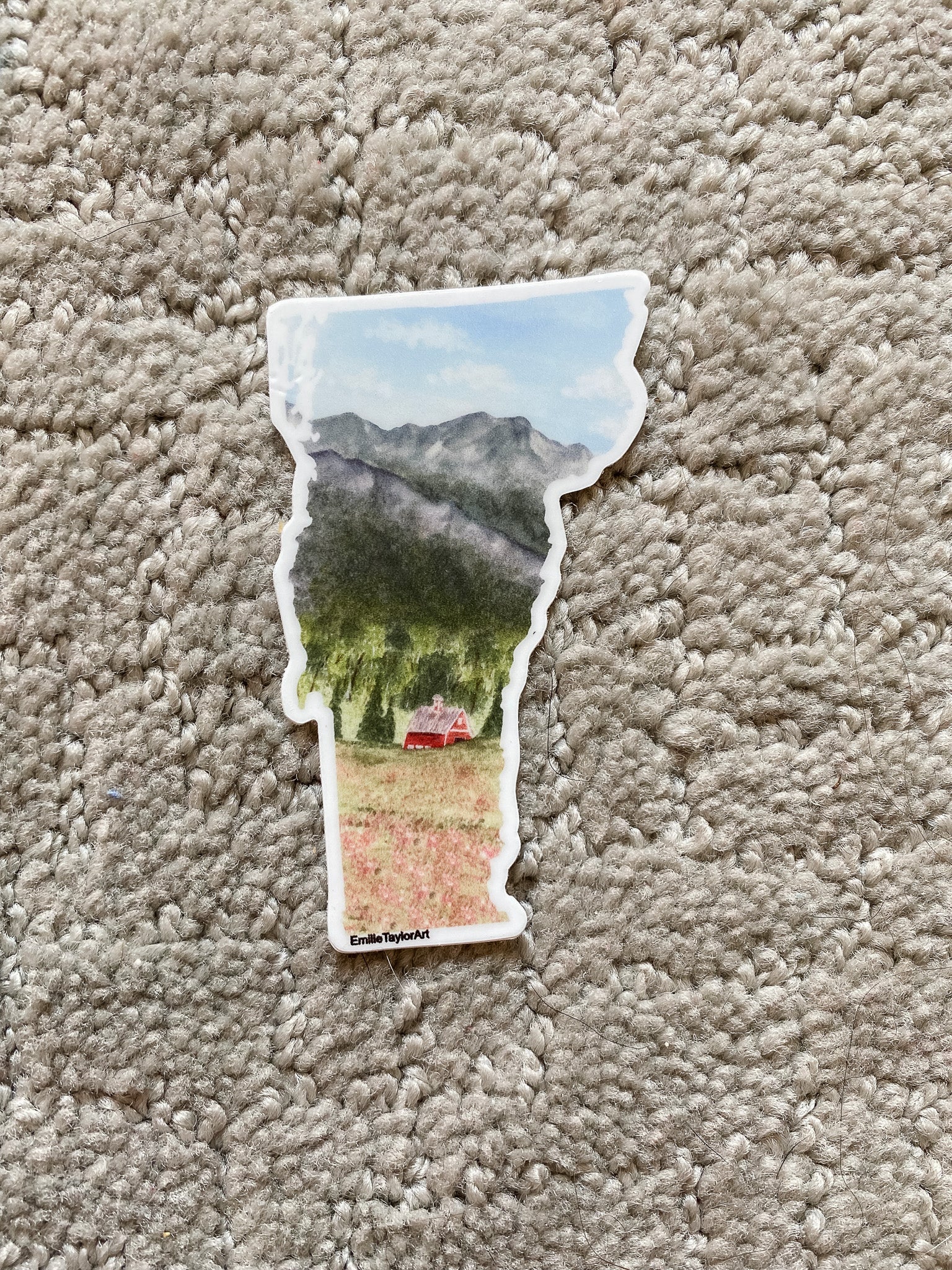 Vermont Decal, Watercolor Vermont Sticker, VT Car Decal, State Decal, State Sticker, Thermos Decal, Waterproof VT Decal, Mansfield Mountain Emilie Taylor Art