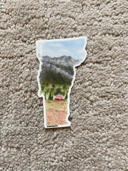 Vermont Decal, Watercolor Vermont Sticker, VT Car Decal, State Decal, State Sticker, Thermos Decal, Waterproof VT Decal, Mansfield Mountain Emilie Taylor Art