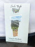 Vermont Decal, Watercolor Vermont Sticker, VT Car Decal, State Decal, State Sticker, Thermos Decal, Waterproof VT Decal, Mansfield Mountain Emilie Taylor Art