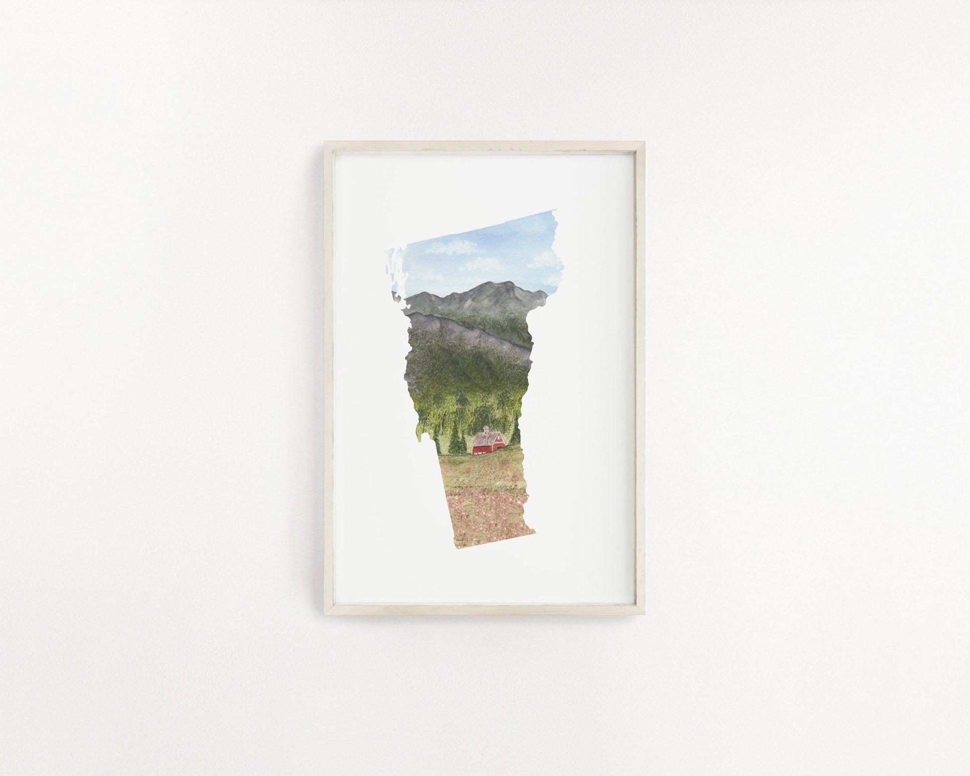 Vermont Watercolor Print, Vermont State Art, Vermont art, Vermont Map Poster, Long distance gift Emilie Taylor Art