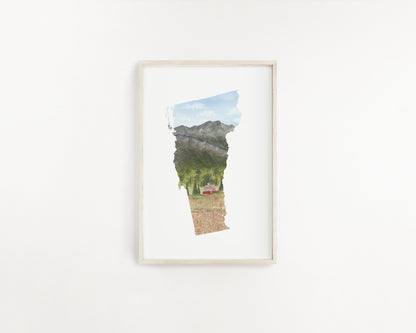 Vermont Watercolor Print, Vermont State Art, Vermont art, Vermont Map Poster, Long distance gift Emilie Taylor Art
