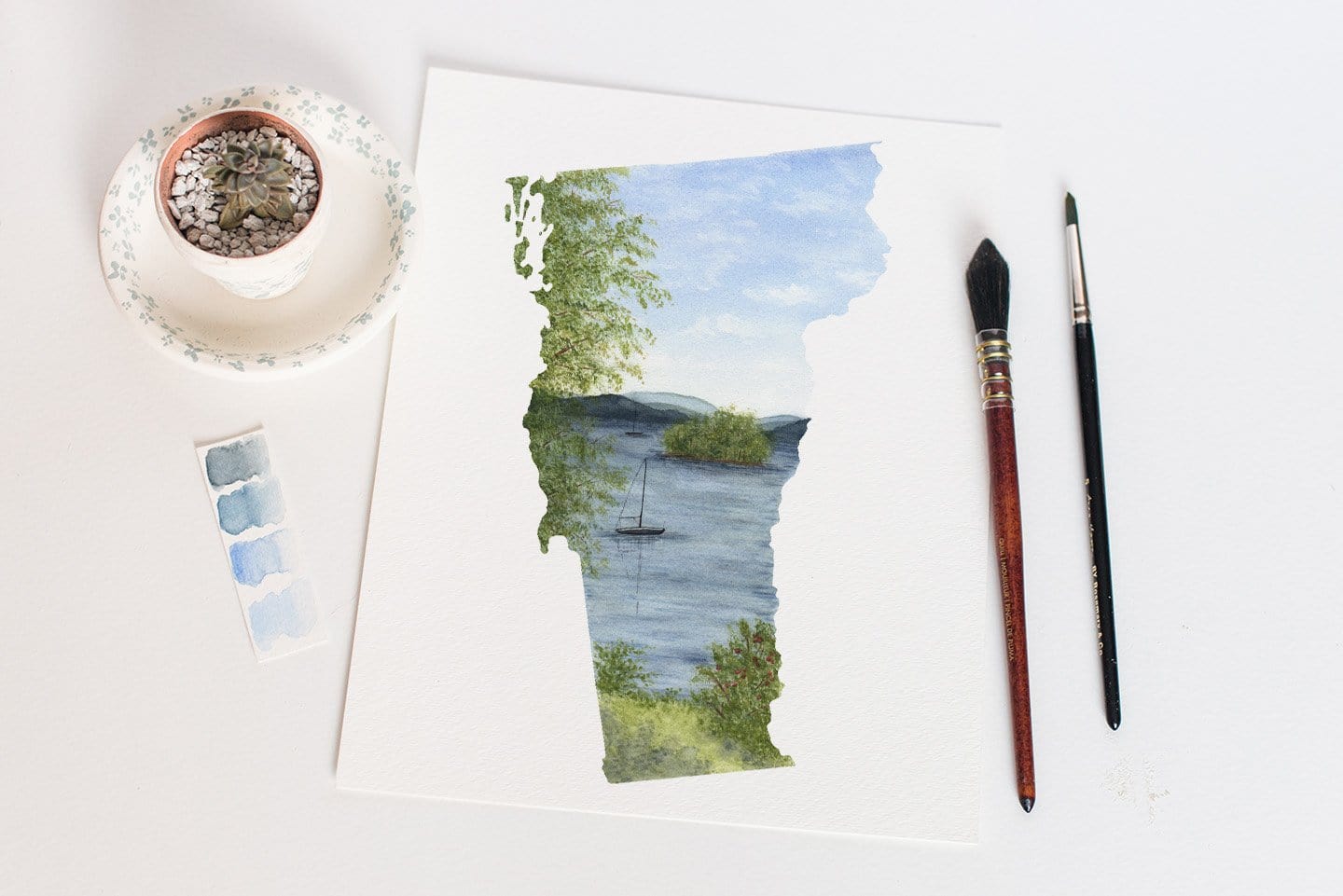 Vermont Watercolor Print, Vermont State Art, Vermont art, Vermont Map Poster, Long distance gift Emilie Taylor Art