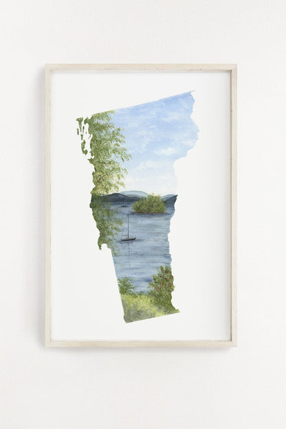 Vermont Watercolor Print, Vermont State Art, Vermont art, Vermont Map Poster, Long distance gift Emilie Taylor Art