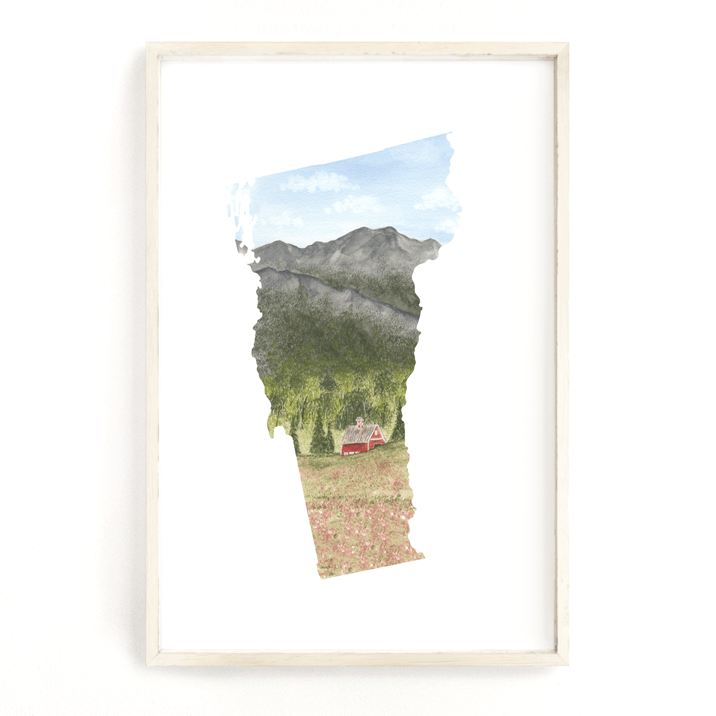 Vermont Watercolor Print, Vermont State Art, Vermont art, Vermont Map Poster, Long distance gift Emilie Taylor Art