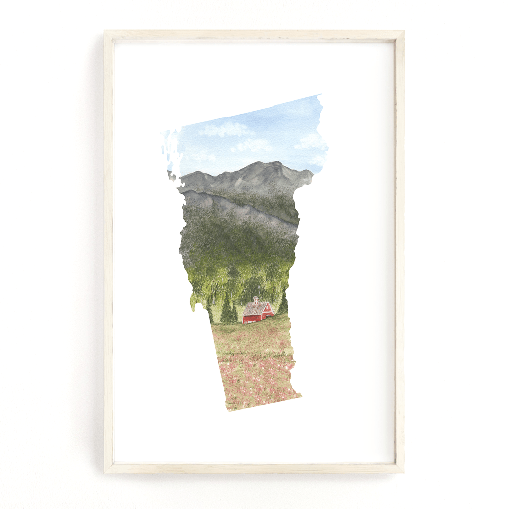 Vermont Watercolor Print, Vermont State Art, Vermont art, Vermont Map Poster, Long distance gift Emilie Taylor Art
