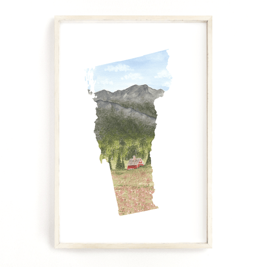 Vermont Watercolor Print, Vermont State Art, Vermont art, Vermont Map Poster, Long distance gift Emilie Taylor Art