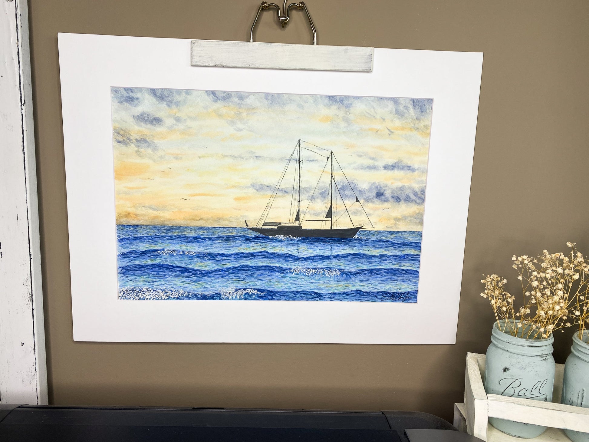 Viridian Voyage Original Painting Mated to size 18x24 Emilie Taylor Art