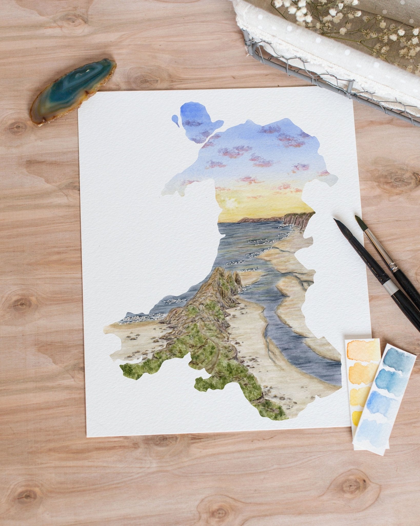 Wales Watercolor Print, Wales Art, Wales Painting, Three Cliffs Bay, wales Gift, Wales Souvenir, United Kingdom Art Emilie Taylor Art