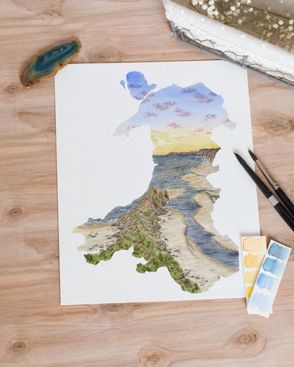Wales Watercolor Print, Wales Art, Wales Painting, Three Cliffs Bay, wales Gift, Wales Souvenir, United Kingdom Art Emilie Taylor Art