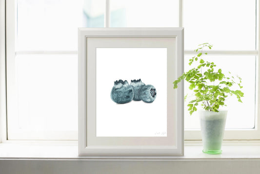 Watercolor Blueberry Painting, Kitchen Wall Art, Fruit Print, Fruit art, Watercolor Blueberry Art Emilie Taylor Art