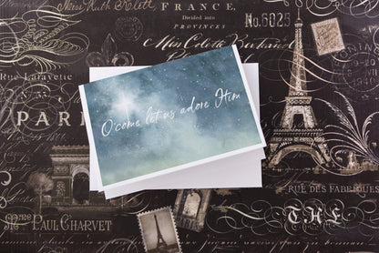 Watercolor Christmas Card, Christmas Card, O'come let us adore Him card, Christian Christmas Card Emilie Taylor Art