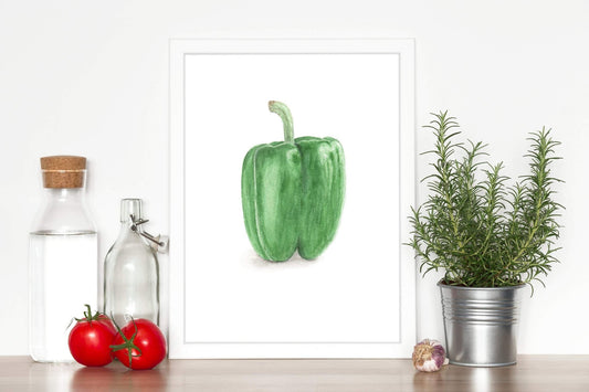 Watercolor Green Pepper Painting, Pepper Art, Gardener Gift, Watercolor Pepper, Green Pepper Emilie Taylor Art