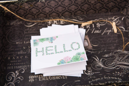 Watercolor Greeting Card, Hello Card, Succulent Card, Hello Greeting Card, Succulent card Emilie Taylor Art