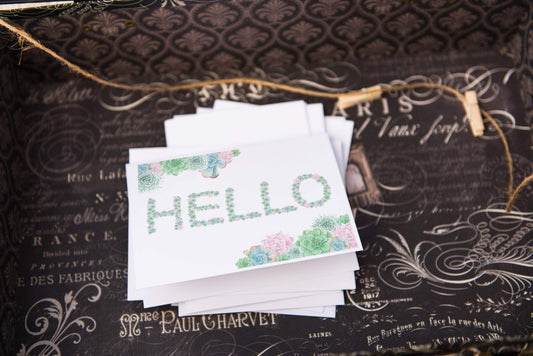 Watercolor Greeting Card, Hello Card, Succulent Card, Hello Greeting Card, Succulent card Emilie Taylor Art